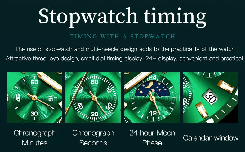 OLEVS Men's Watches Top Brand Luxury Watch for Men Original Waterproof Stainless Steel Chronograph Moon Phase Date Rota Dial