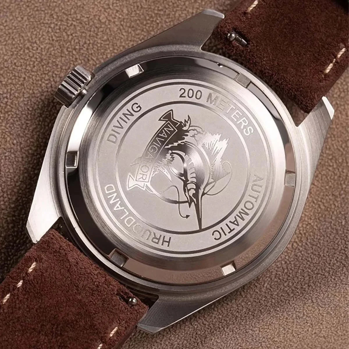 Hruodland Classic Retro Automatic Mechanical Men's Watches F025 Stainless Steel Brown Leather waterproof Luminous reloj hombre