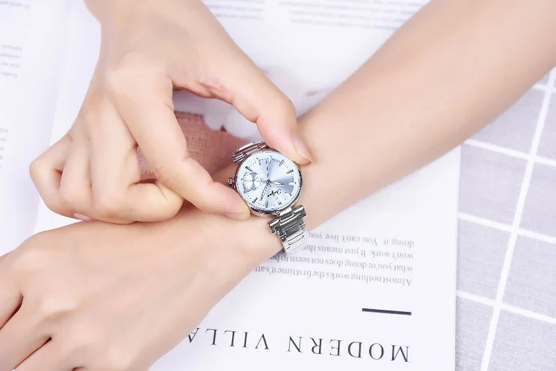 ONLYOU Luxury Women's Watch with Calendar and Analog Quartz Design, Stylish and Simple Stainless Steel Strap, Watch Box Included