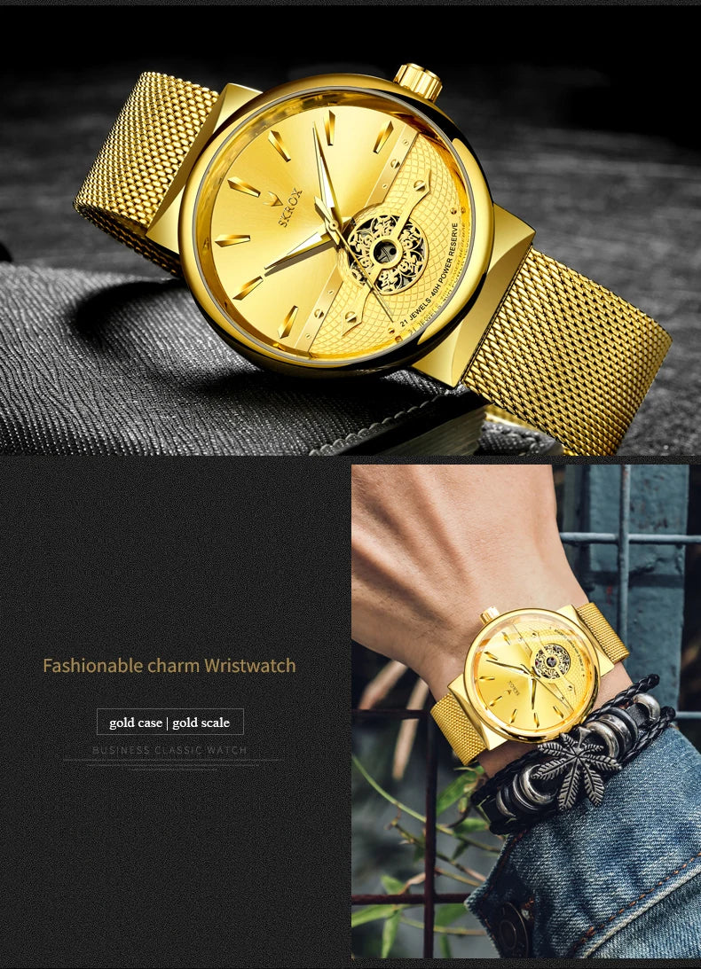 2025 SKROX Original High-End Luxury Elegant Automatic Movement Clockwork Thin Man Watch Mechanical Waterproof Male Wrist Watches