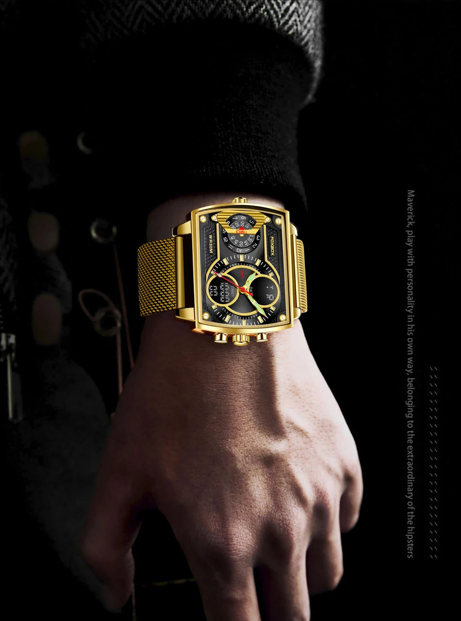 LIGE Top Brand Luxury Men Watch FOXBOX Fashion Square Watch Men Casual Sports Waterproof Double Display Watch Relogio Masculino
