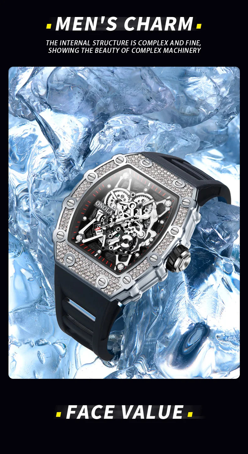 2022 New Men's Watch ONOLA Fashion Luxury Diamond Inlaid Design Quartz Waterproof Tape Watches Men Relogio Masculino Clock