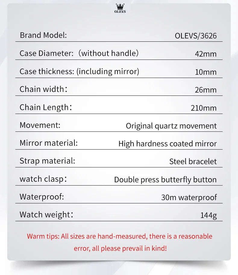 OLEVS Men's Watches Classic Luxury Top Brand Fine Steel Original Quartz Wristwatch for Man Waterproof Luminous Date Chronograph