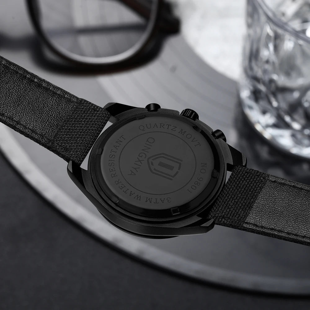 QINGXIYA Fashion Chronograph Quartz Watch for Men Sports Leather Strap Waterproof Date Luxury Mens Watches Relogio Masculino