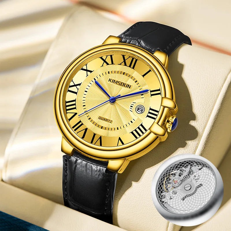 2025 Brand Men Watch Business High-end Transparent Waterproof Leather Strap Rome Battery Male Fashion Quartz Clock Watches gift