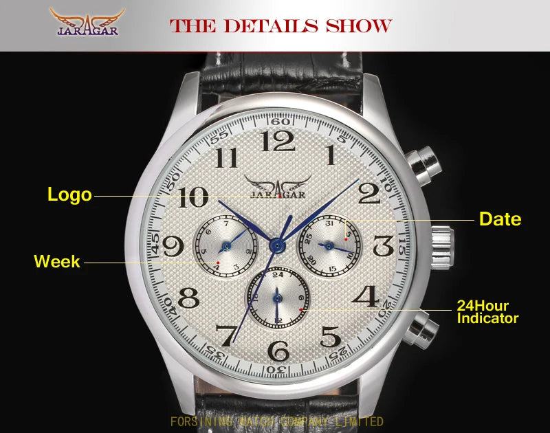 JARAGAR Luxury Replica Six Hands Multifunctional Automatic Man Watches Leather Elegant Mechanical Waterproof Male Wrist Clock