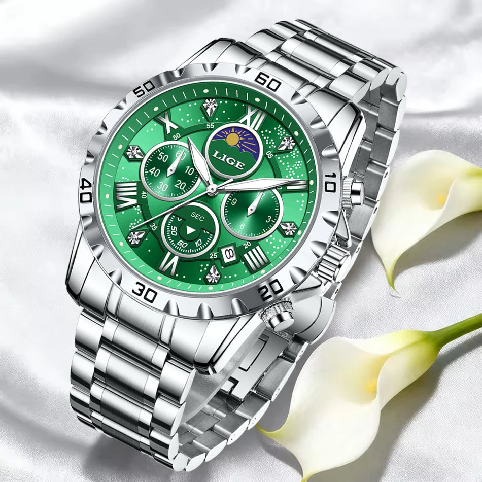 LIGE Woman Watches Rose Gold Top Brand Luxury Green Watch Women Quartz Waterproof Women's Wristwatch Ladies Girls Watches Clock