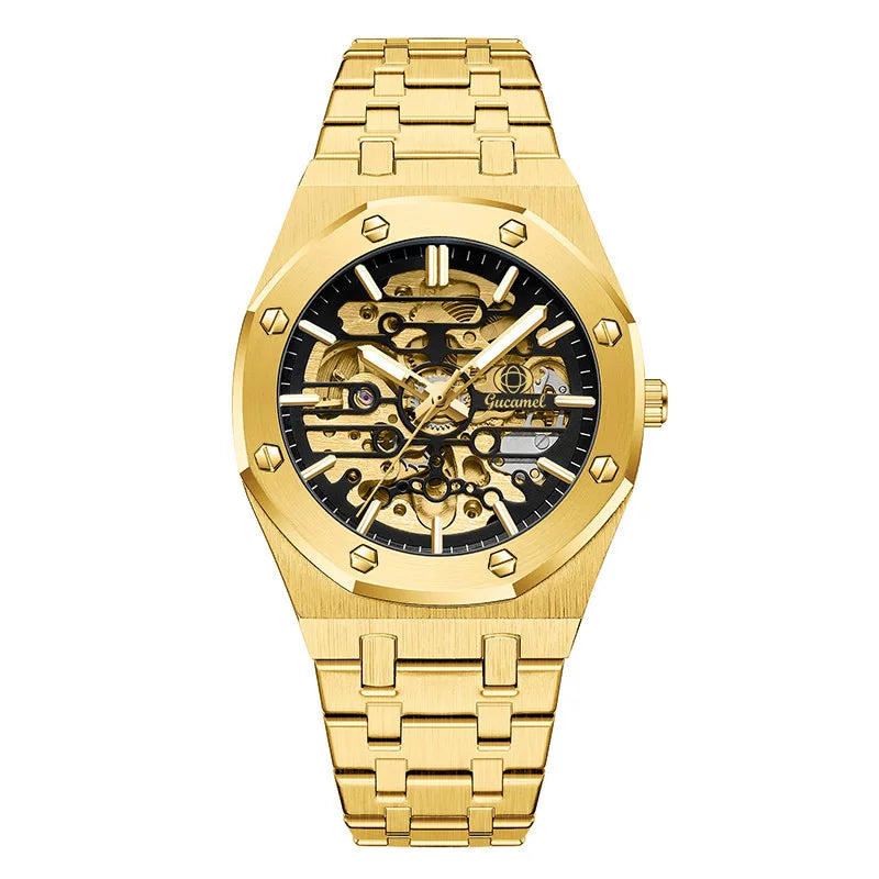 Luxury Men’s Automatic Mechanical Watch, Skeleton Design Self-Winding Wristwatch, Hot-Selling Export Business Watch
