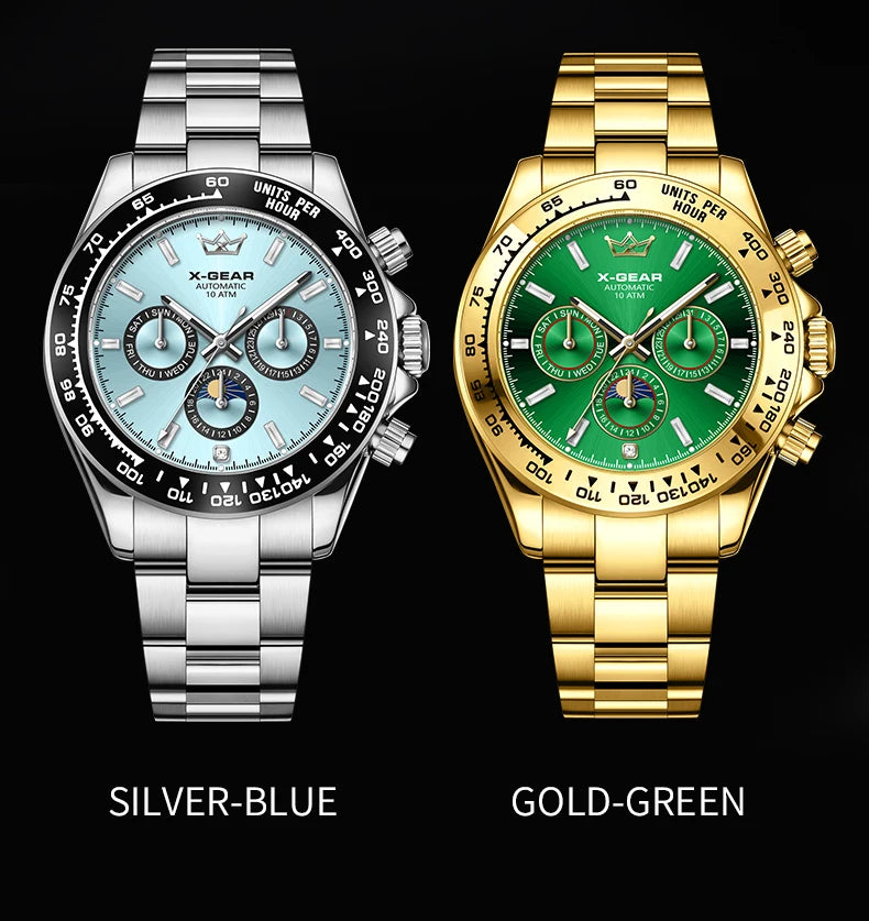 New Luxury Men's Watch – Automatic Mechanical Triple Sub-Dial Six-Hand Water-Resistant Luminous Stainless Steel Wristwatc