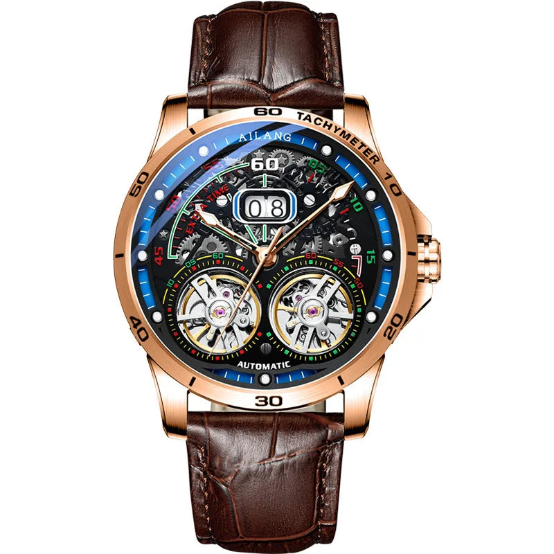 Luxury Sports Double Tourbillon Watches for Men Fashion Calendar Mechanical Watch Waterproof Luminous Clock Mens