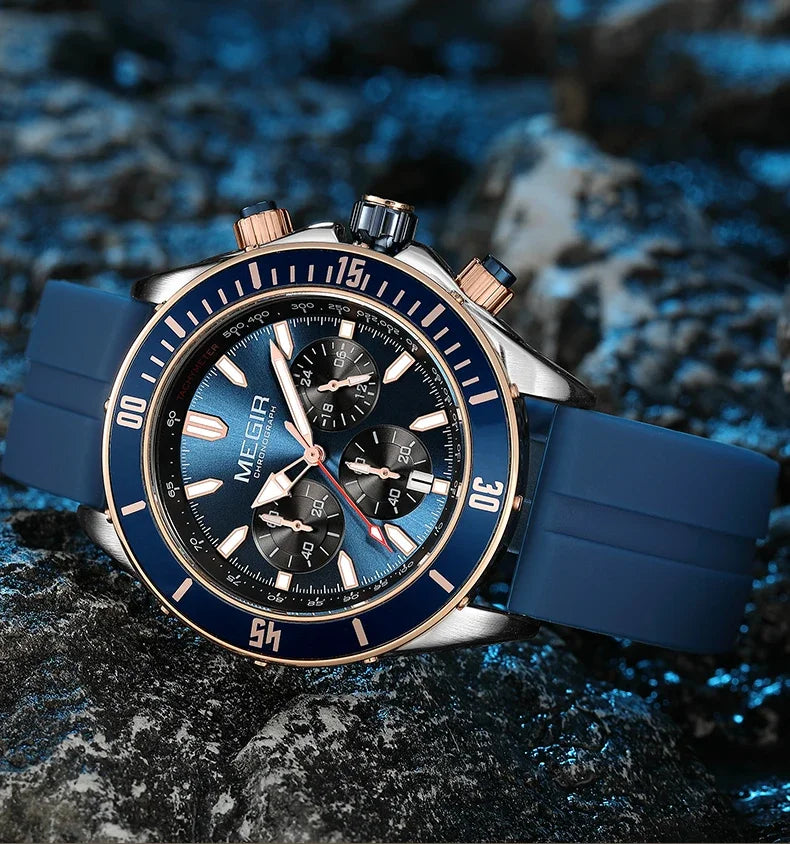 Sport Chronograph Watches for Men Top Luxury Brand MEGIR Quartz Waterproof Fashion Man WristWatch with Auto Date Luminous Hands