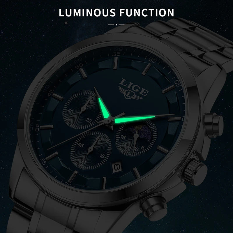 LIGE 2025 New Luxury Mens Watch Fashion Business Quartz Wristwatches Sports Waterproof Luminous Steel Watches Men Reloj Hombre