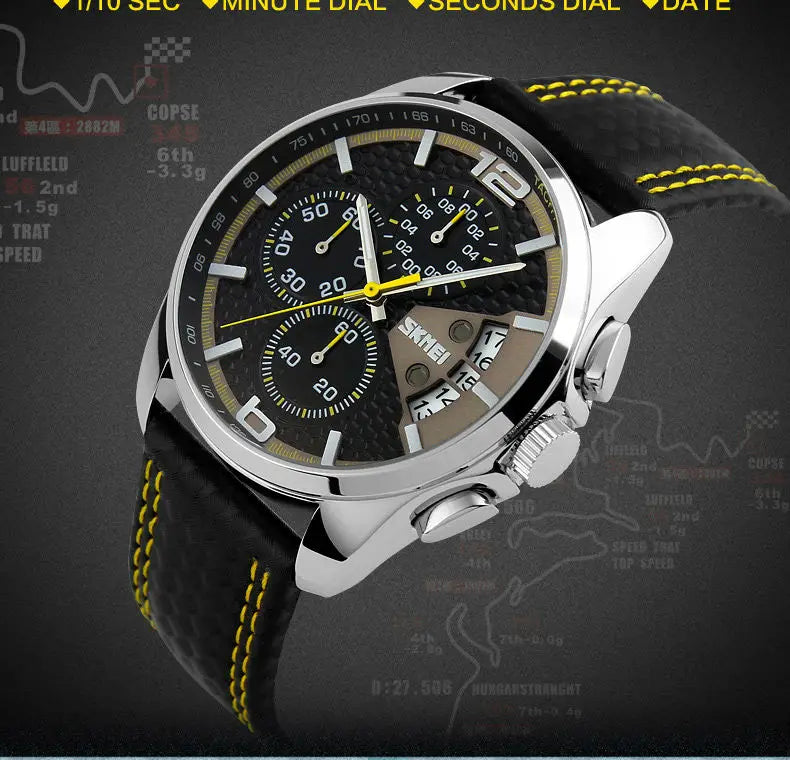 Skmei Top Brand Luxury Leather Strap 5Bar Waterproof Quartz Wristwatches Relogio Masculino Fashion Sport Mens Watches 9106