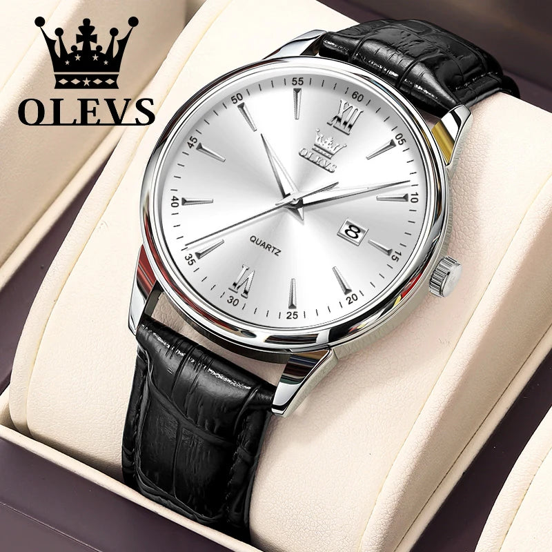OLEVS Luxury Business Quartz Watches for Men Leather Strap Original Casual Waterproof Man Watch High Quality Men's Wrist Watches