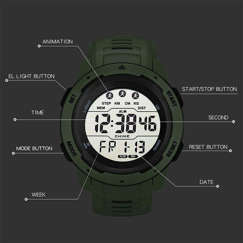 Reloj Hombre Outdoor Digital Watches Sport LED Men Big Dial Round Watch Luminous Casual Clock Multifunction Wrist Stopwatch 2022