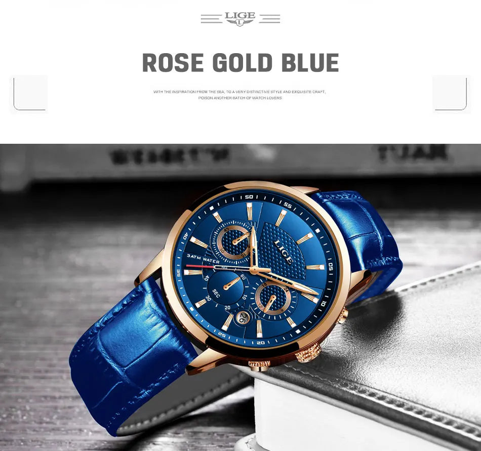 2024 LIGE Top Luxury Mens Watch Casual Business Quartz Watches Men Fashion Leather Wristwatch Waterproof Male Clock Reloj Hombre
