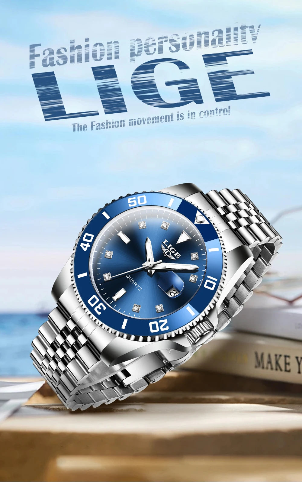 LIGE Men Top Brand Luxury Watch Fashion Diver 30ATM Waterproof Wristwatch Date Clock Sport Quartz Watches Mens Relogio Masculino