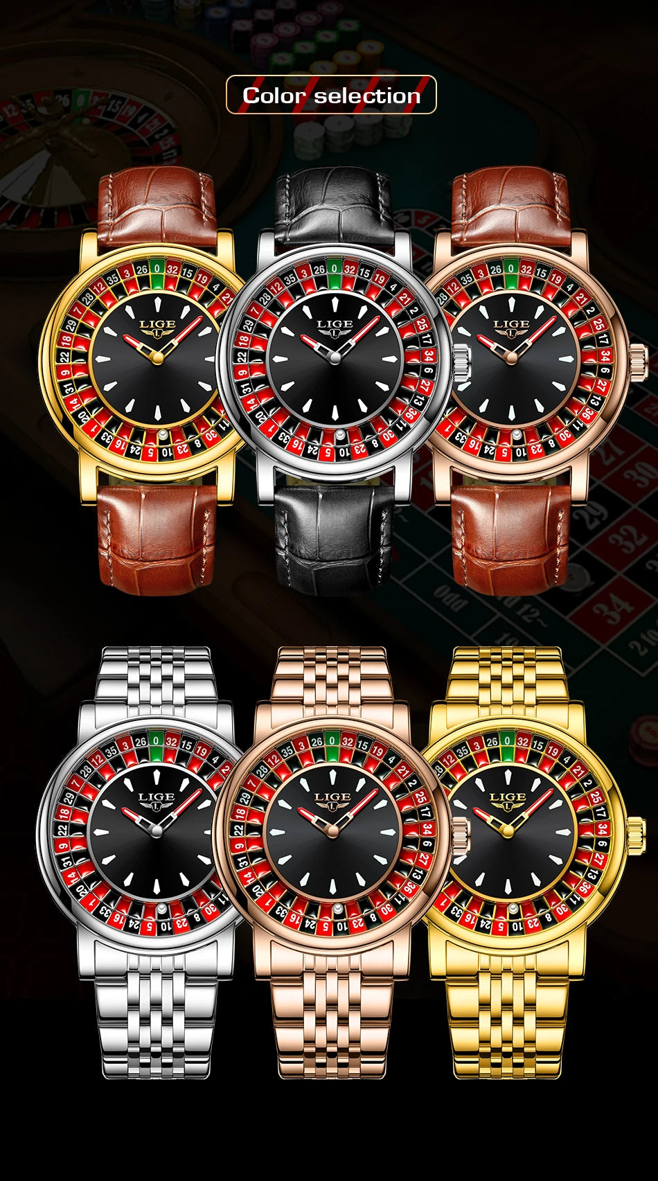 LIGE Unique Creative Men's Watches Fashion Casual Stainless Steel Rotating Dial Roulette Waterproof Classic Quartz Man Watch New