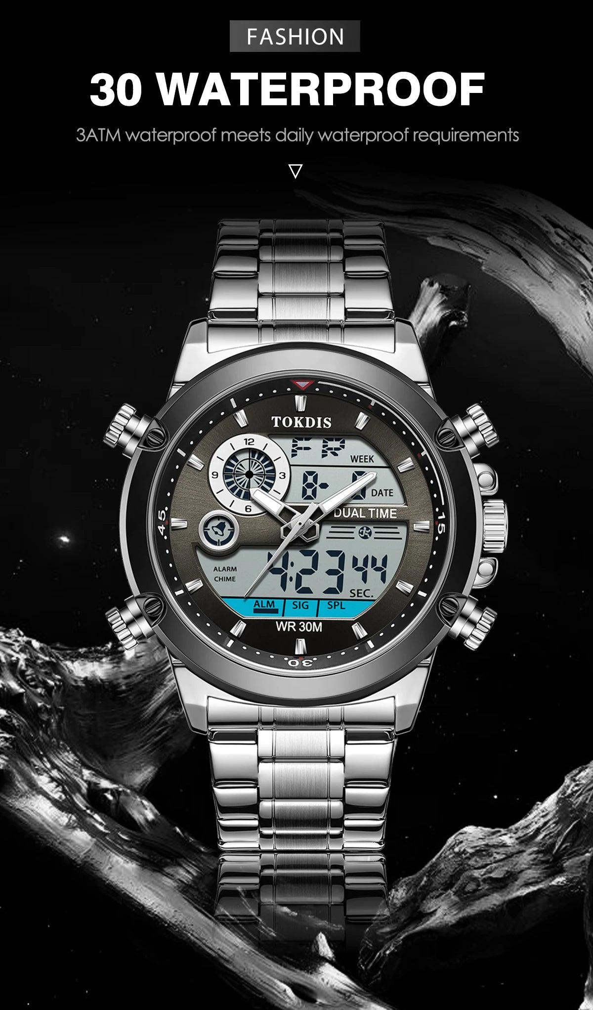 Relogio Masculino Fashion Business Watches For Men Waterproof Luxury Mens Dual Display Quartz Wristwatch Analog Sports Watch Man