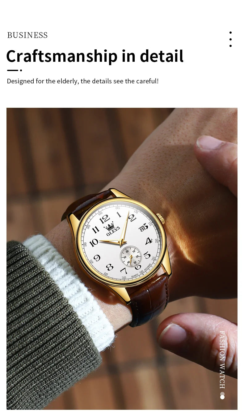 OLEVS 3622 Chronograph Quartz Watch for Men Fashion Leather Strap Luminous Waterproof Classic Digital Dial Top Men's Wristwatch