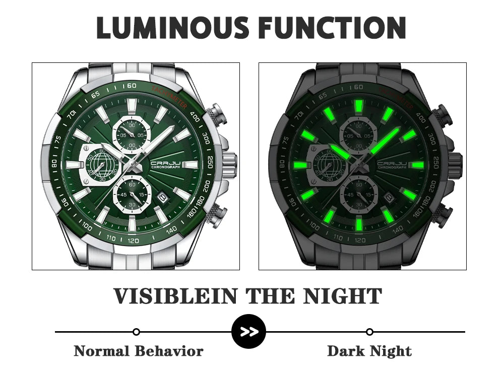 CRRJU Men's Watches Fashion Business Multifunction Quartz Chronograph with Auto Date and Luminous Hands Relogio Masculino
