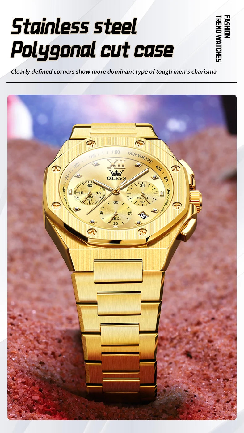 OLEVS 3626 Men's Watches Rhombus Dial Original Quartz Watch for Man Waterproof Luminous Stainless Steel Wristwatch Male Date