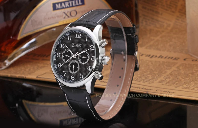 JARAGAR Luxury Replica Six Hands Multifunctional Automatic Man Watches Leather Elegant Mechanical Waterproof Male Wrist Clock
