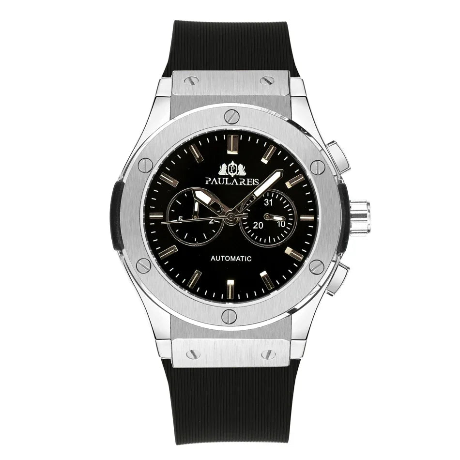 Automatic Watches for Men Mechanical Movement Rose Gold Silver Black Case White Rubber Casual Sports Geneve Watch