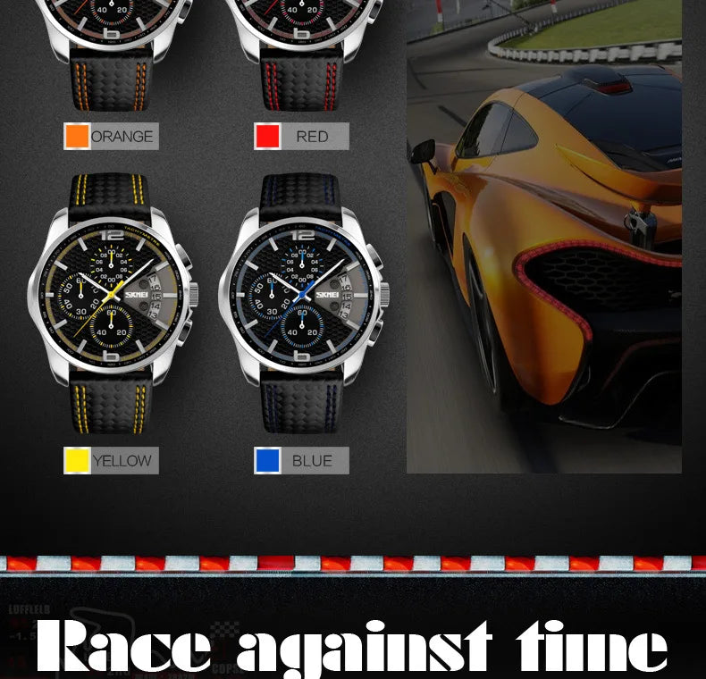 Skmei Top Brand Luxury Leather Strap 5Bar Waterproof Quartz Wristwatches Relogio Masculino Fashion Sport Mens Watches 9106