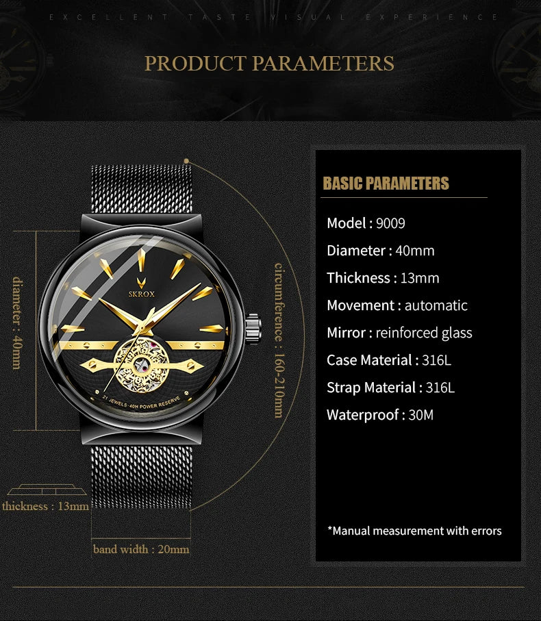 2025 SKROX Original High-End Luxury Elegant Automatic Movement Clockwork Thin Man Watch Mechanical Waterproof Male Wrist Watches