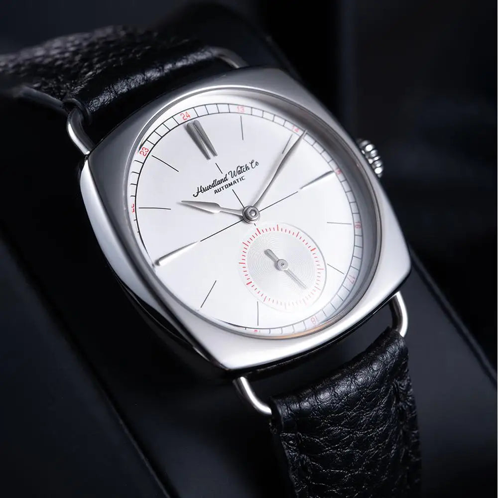 Hruodland 2024 New Retro Men's Automatic Mechanical Watches F028 Stainless steel brown leather Waterproof 10Bar reloj hombre