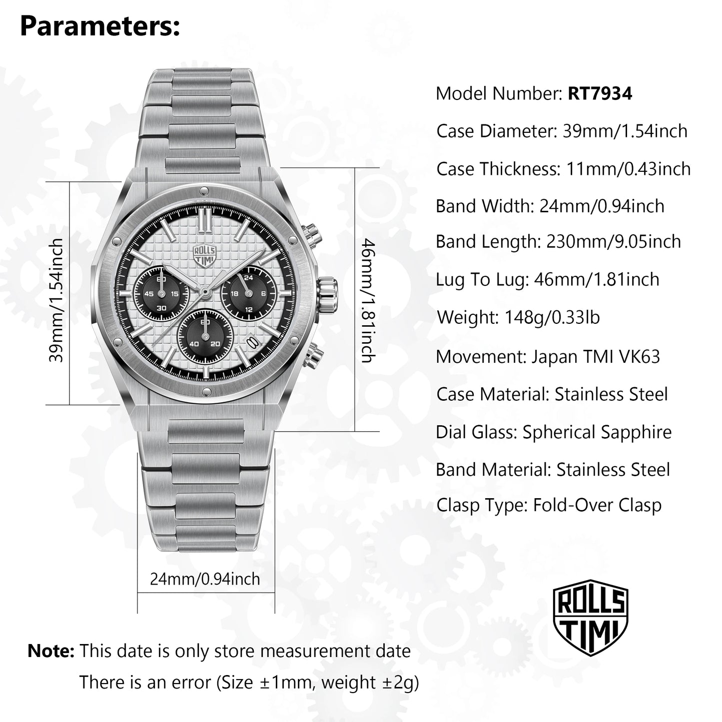 2025 New Engineer Design Rollstimi Chronograph Men's Watch Top Luxury Quartz Watch For Men 316l Stainless Steel Waterproof Watch