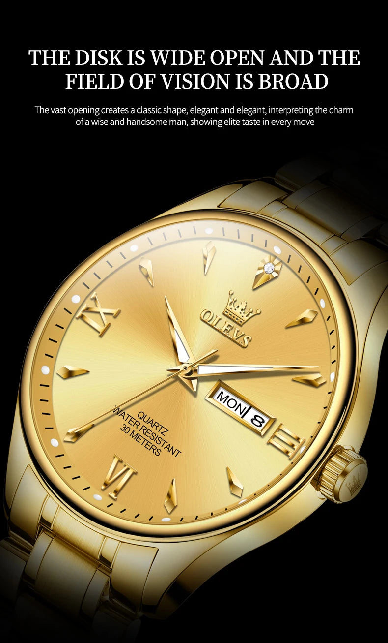 OLEVS 9806 Classic Men's Watches Roman Scale Date Week Stainless steel Business Waterproof Hand Clock