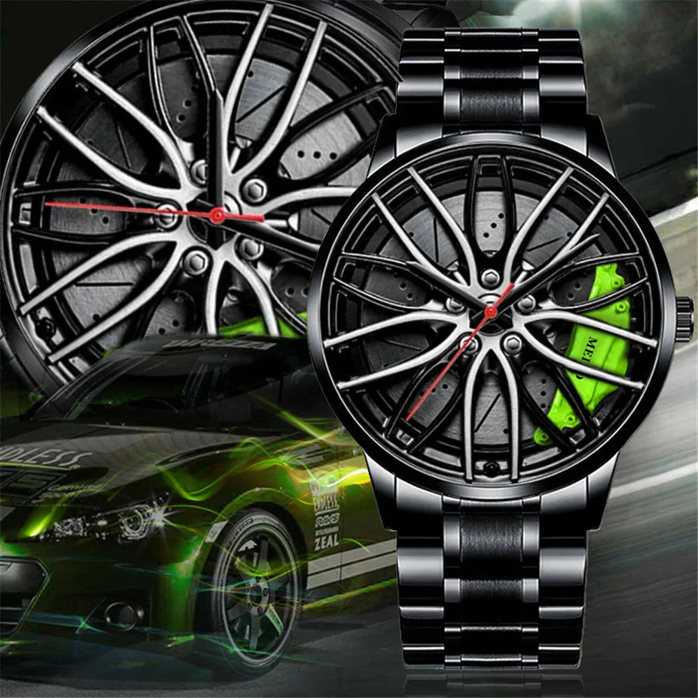 2025 Top Men Leather Watches Men Car Wheel Hub Stainless Steel Quartz Watch For Mens Military Sports Watch Relogio Masculino