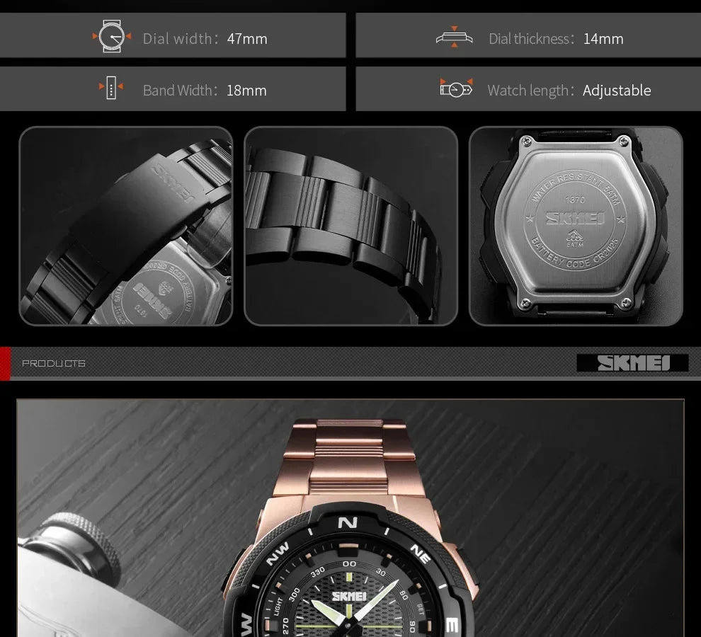 SKMEI 1370 Luxury Full Steel Business Waterproof Watch Relogio Masculino Watch Men Fashion Sport Quartz Clock Mens Watches