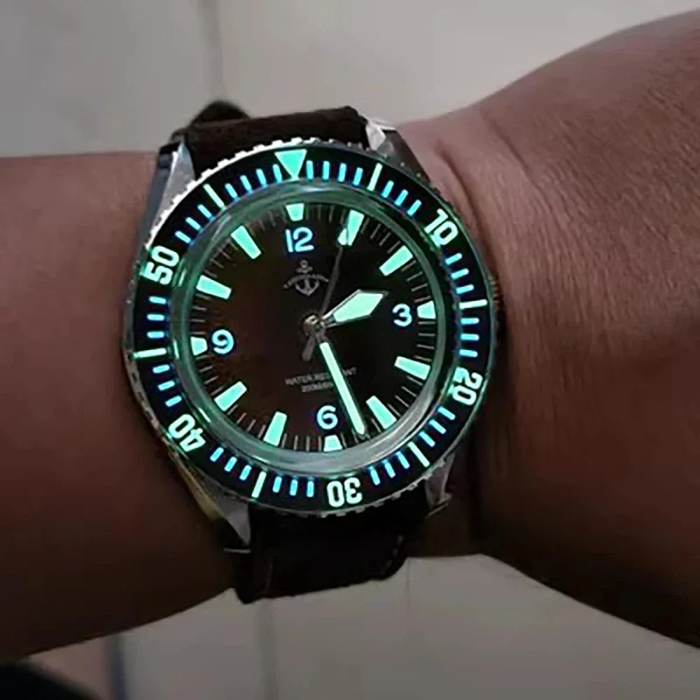 Hruodland Classic Retro Automatic Mechanical Men's Watches F025 Stainless Steel Brown Leather waterproof Luminous reloj hombre