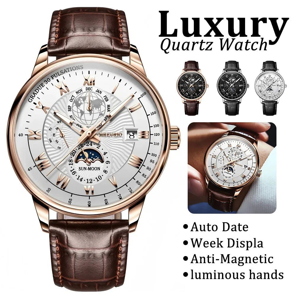 2026 Men Watch Fashion Top Luxury Sport Men's Wristwatch Waterproof Luminous Leather Date Quartz Watches Man clock