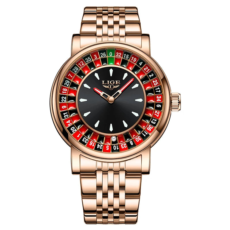 LIGE Unique Creative Men's Watches Fashion Casual Stainless Steel Rotating Dial Roulette Waterproof Classic Quartz Man Watch New