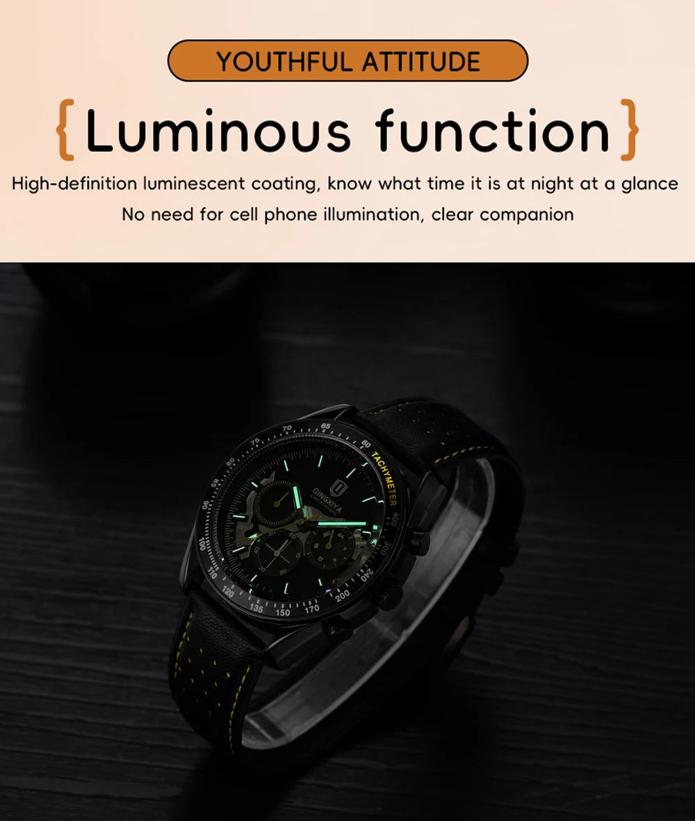 QINGXIYA New Men's Quartz Watches Top Brand Luxury Chronograph Watch Sport Leather Strap Strap Waterproof 24 Hours Male Clock