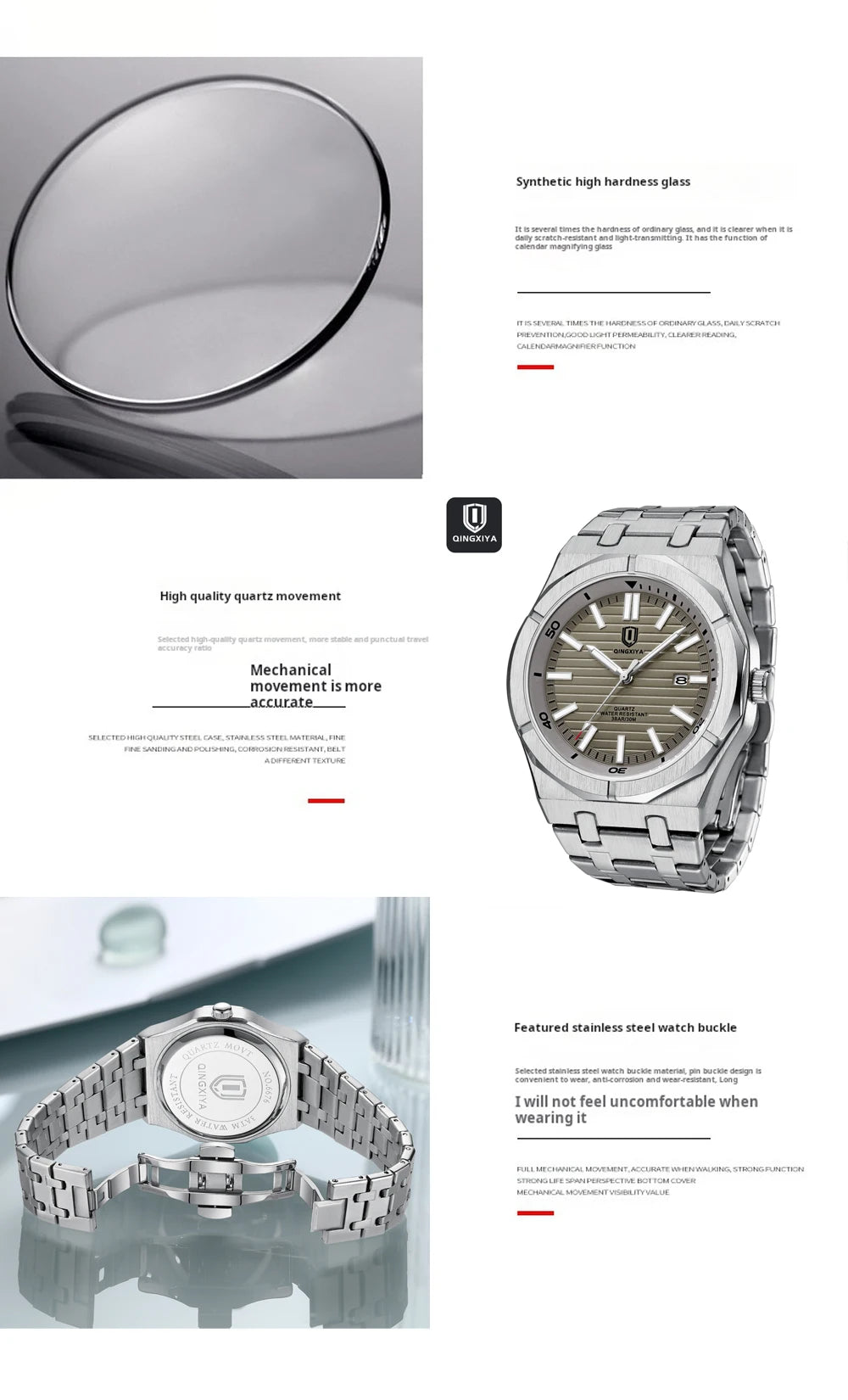 QINGXIYA Mens Watch Top Brand Luxury Auto Date Quartz Watch for Men Stainless Steel Waterproof Wrist Watches relogio masculino