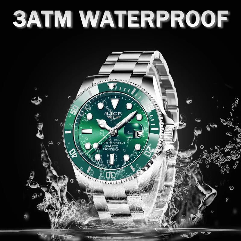 LIGE Top Luxury Watches For Men Fashion 30M Waterproof Luminous Date Quartz Wristwatches Casual Business Mens Watch Roloj Hombre