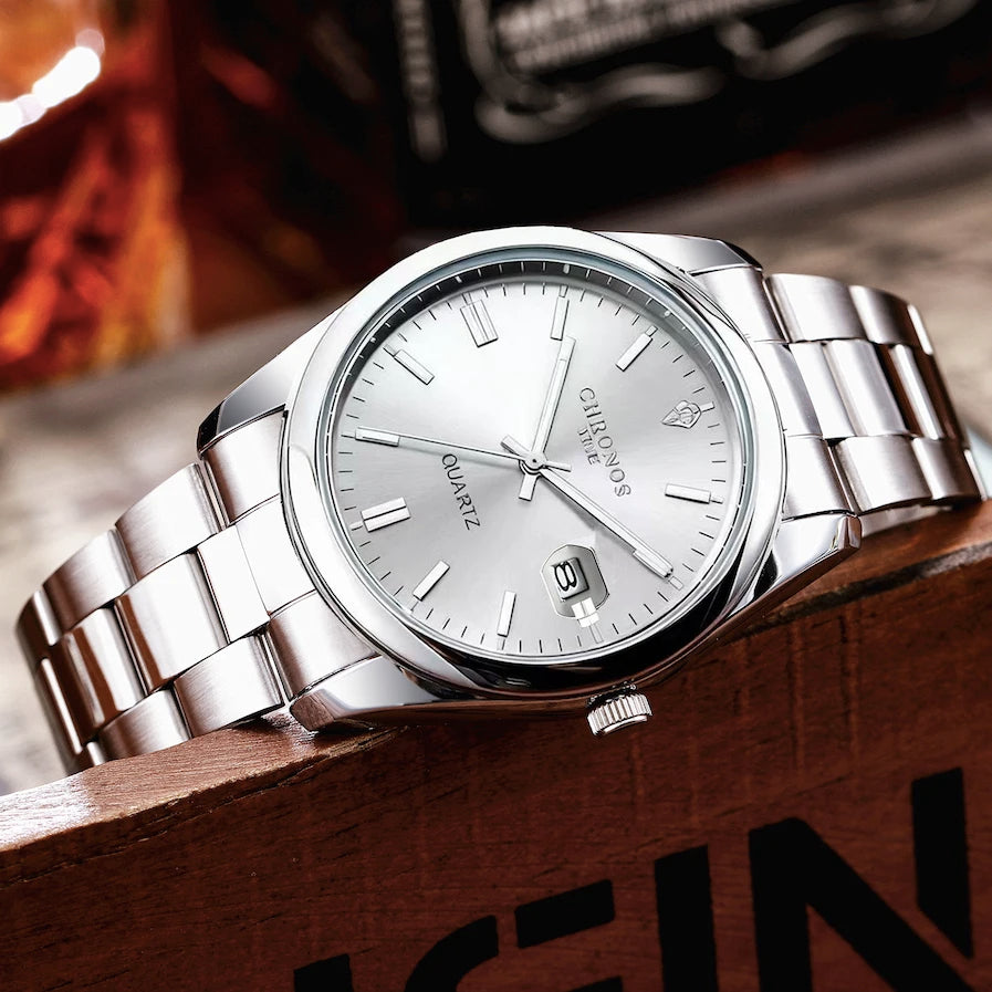 CHRONOS Top Brand Luxury Man Wristwatch Waterproof Luminous Date Men Watches Stainless Steel Quartz Men's Watch Male reloj