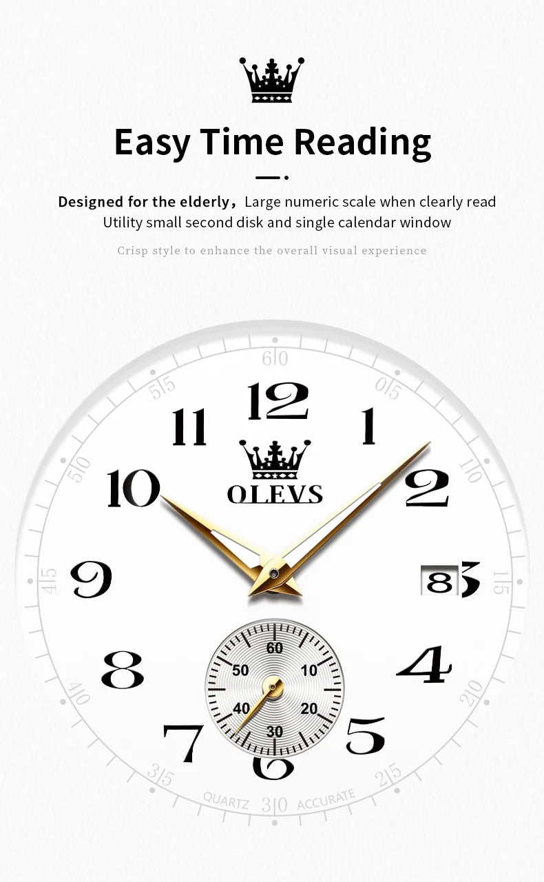 OLEVS 3622 Chronograph Quartz Watch for Men Fashion Leather Strap Luminous Waterproof Classic Digital Dial Top Men's Wristwatch