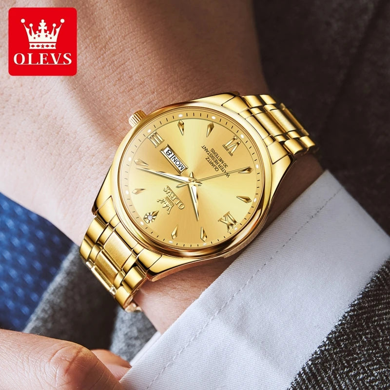 OLEVS 9806 Classic Men's Watches Roman Scale Date Week Stainless steel Business Waterproof Hand Clock