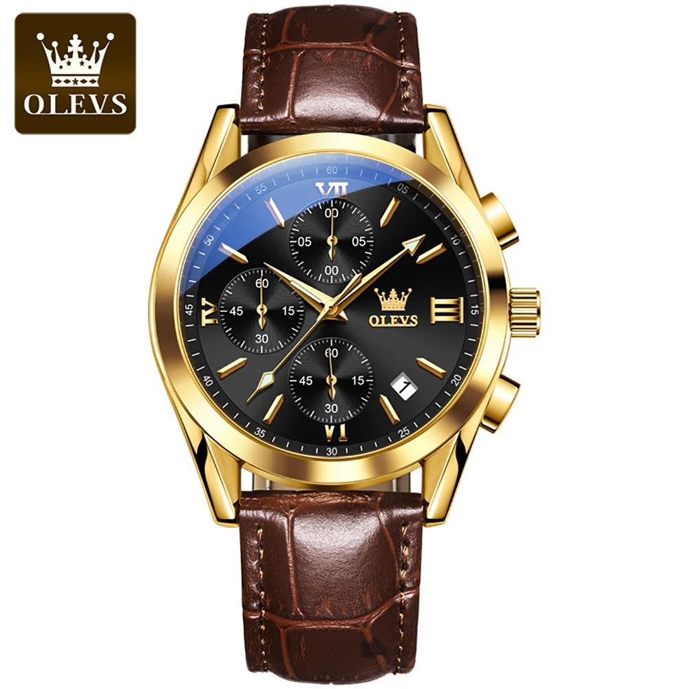 OLEVS 2872 Chronograph Men's Wristwatches Leather Strap Waterproof Luminous Original Quartz Watch for Men Luxury Sport Man Watch