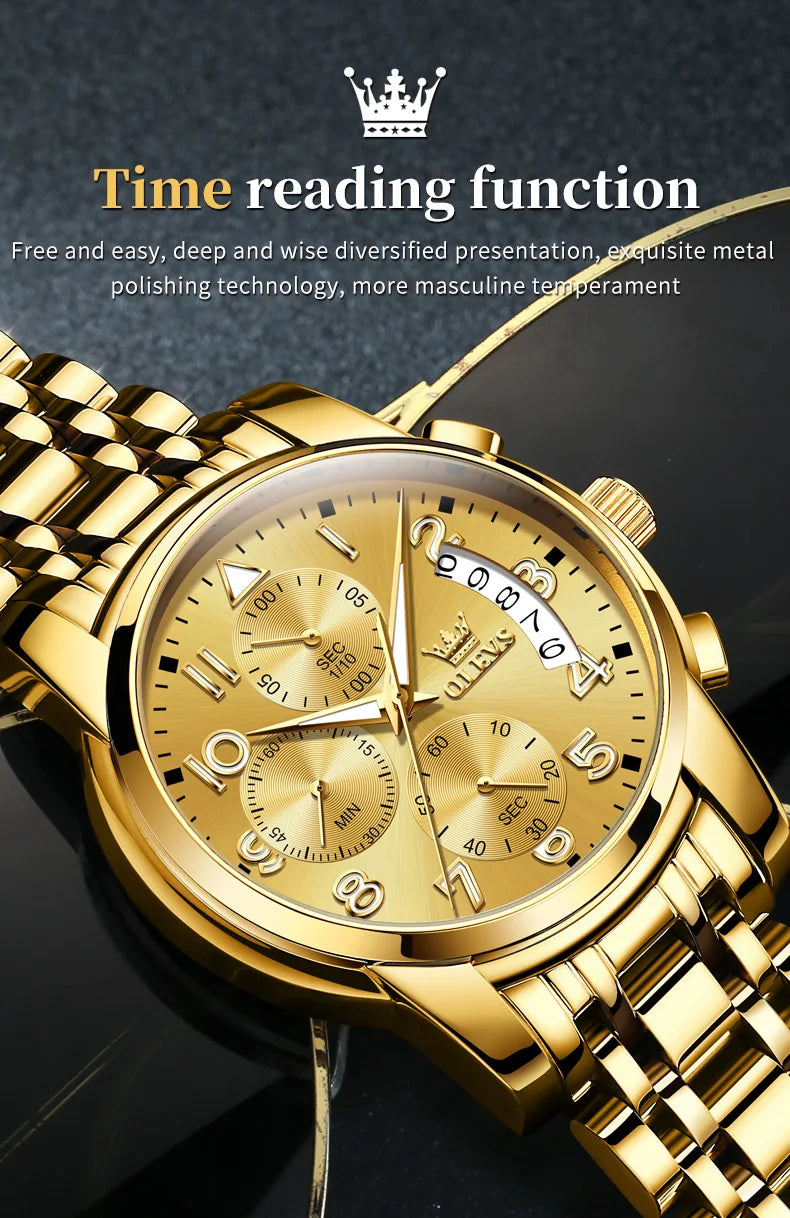 OLEVS Men's Watches Top Brand Luxury Fashion Fine Steel Original Quartz Wristwatch Waterproof Luminous Date Chronograph reloj