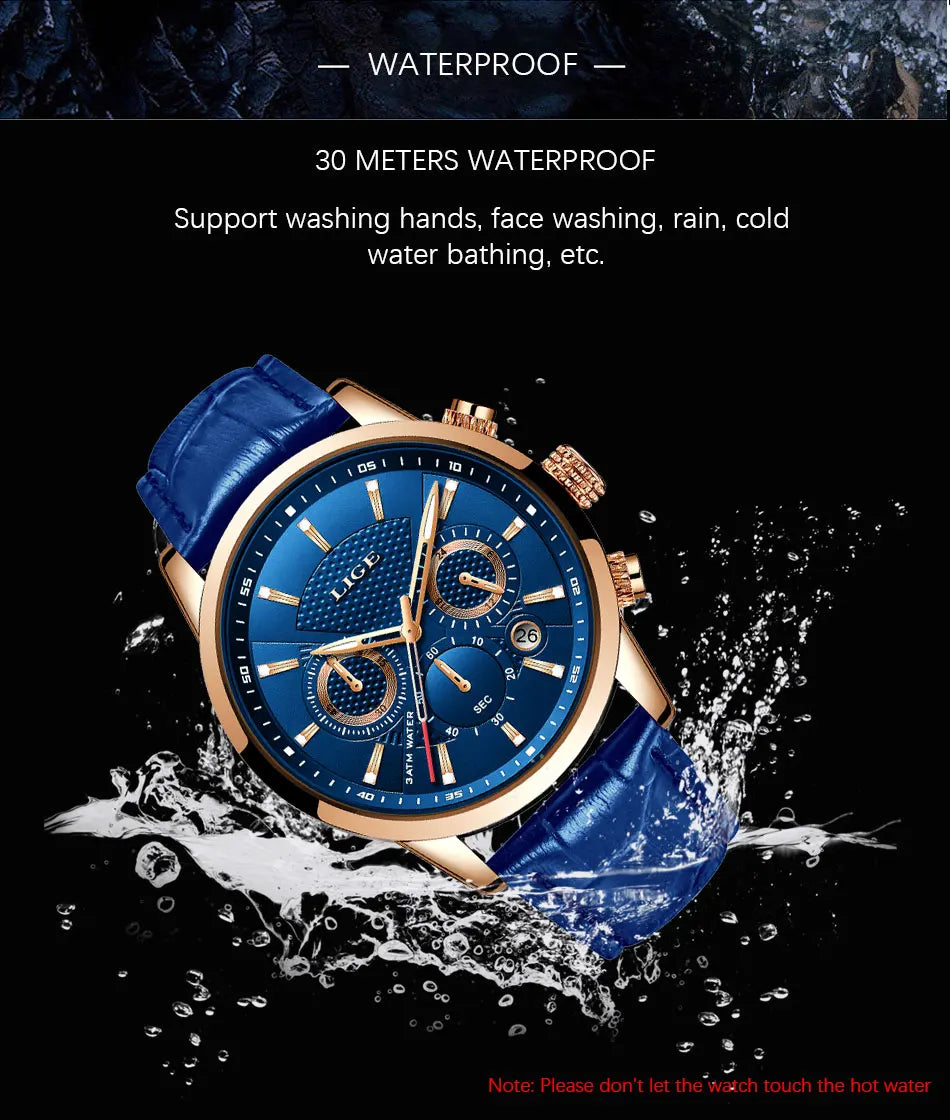 2024 LIGE Top Luxury Mens Watch Casual Business Quartz Watches Men Fashion Leather Wristwatch Waterproof Male Clock Reloj Hombre