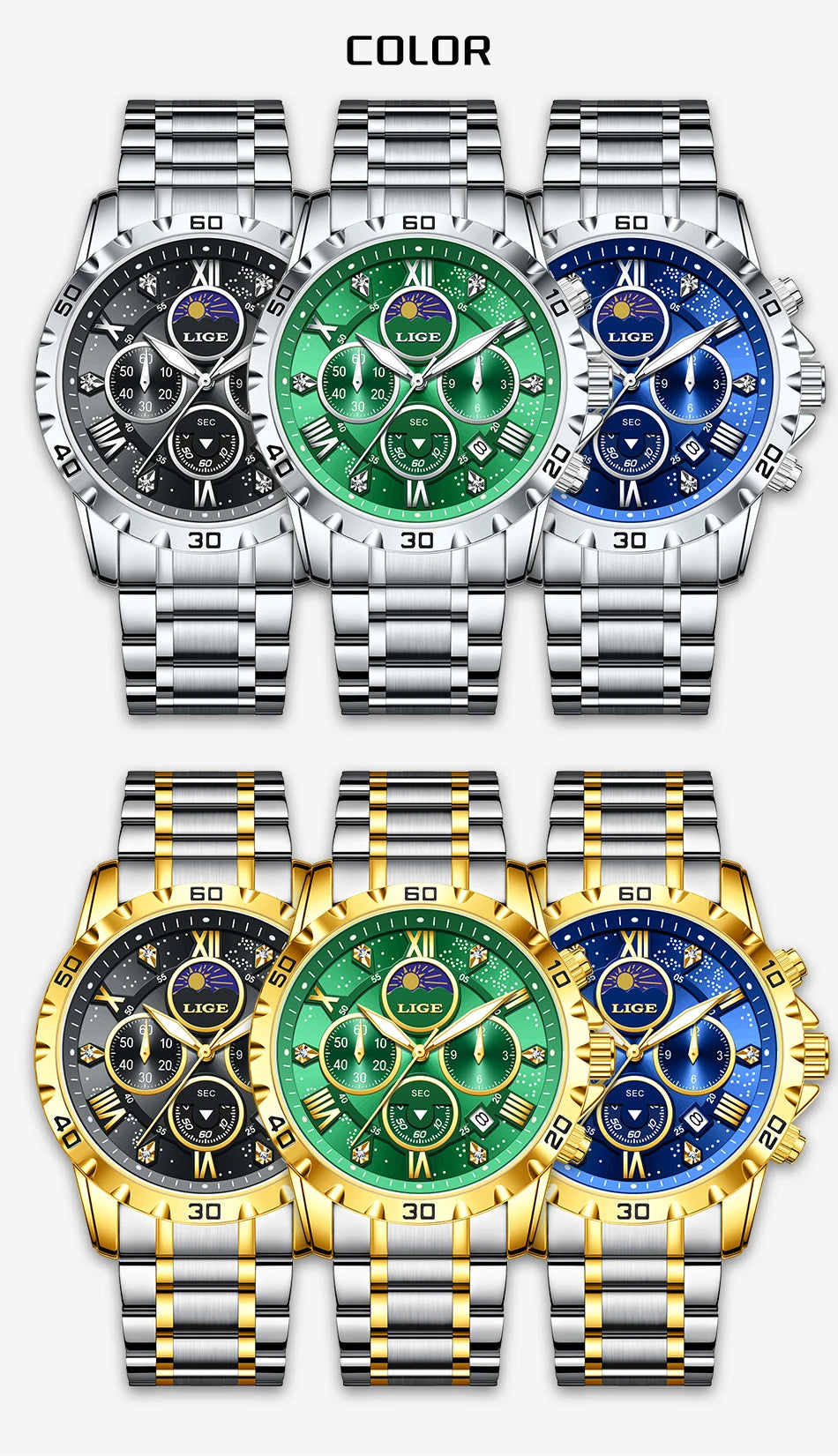 LIGE Woman Watches Rose Gold Top Brand Luxury Green Watch Women Quartz Waterproof Women's Wristwatch Ladies Girls Watches Clock