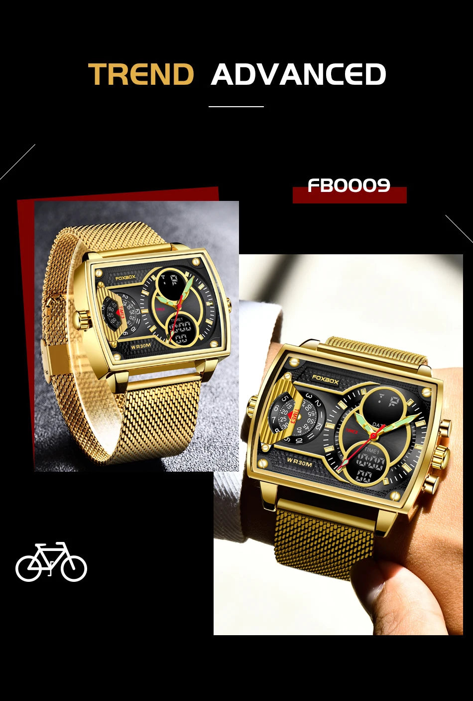 LIGE Top Brand Luxury Men Watch FOXBOX Fashion Square Watch Men Casual Sports Waterproof Double Display Watch Relogio Masculino