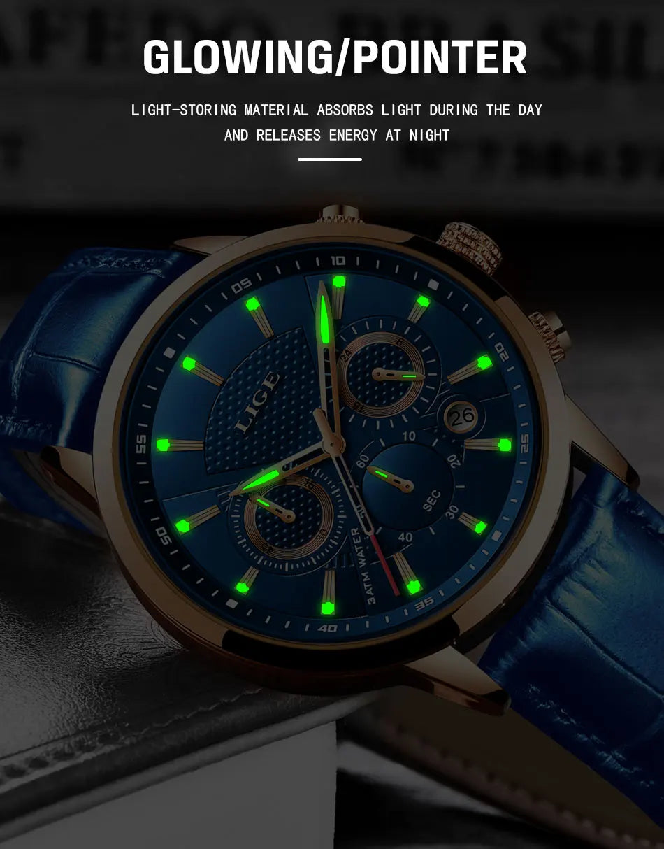 2024 LIGE Top Luxury Mens Watch Casual Business Quartz Watches Men Fashion Leather Wristwatch Waterproof Male Clock Reloj Hombre